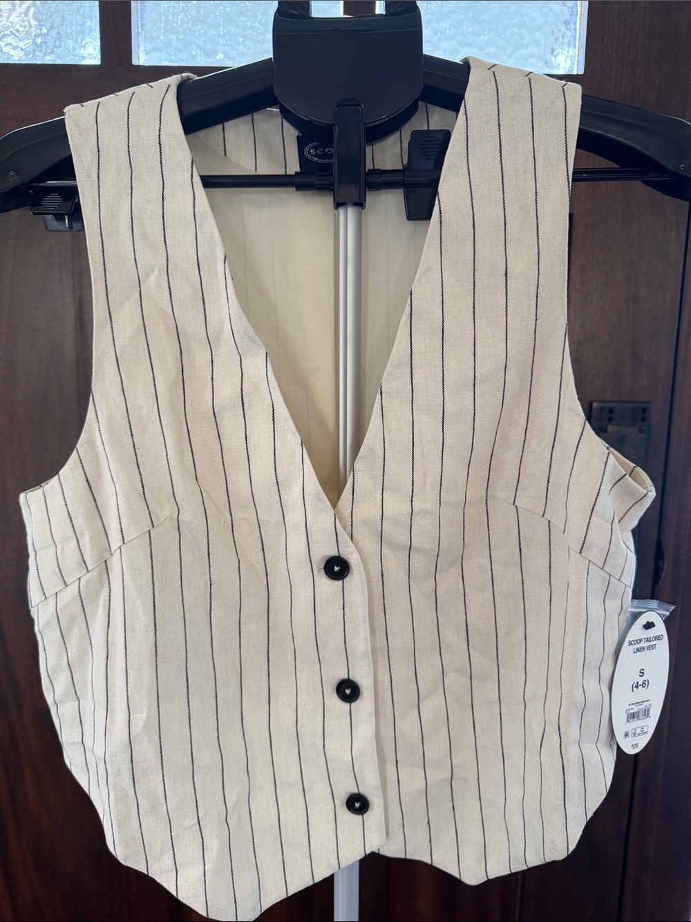 Pinstripe Cream Button-Front Vest by Scoop
